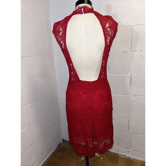 NWT Intimately‎ Free People Open Back Red Lace High Neck Bodycon Dress Size Med - Picture 5 of 16